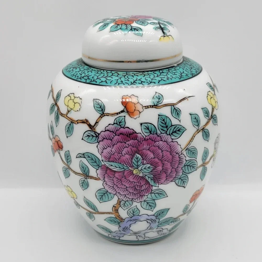 Vintage RARE ARDCO Multicolor Floral Ginger Jar From Japan Porcelain